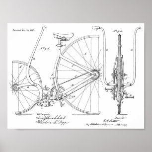 1887ヴィンテージ自転車デザイン特許プリント ポスター