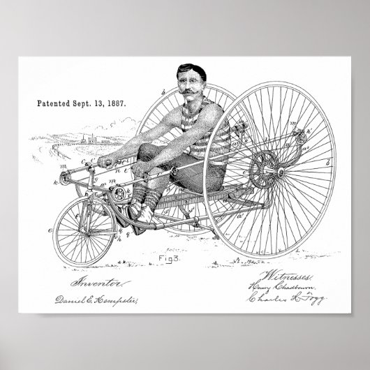 1887ヴィンテージ自転車三輪車特許プリント ポスター (正面)