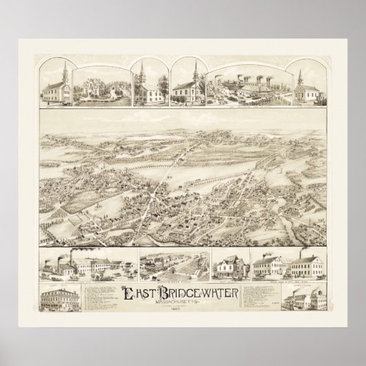1887年のミサの東ブリッジウォーターのヴィンテージ地図 ポスター (正面)