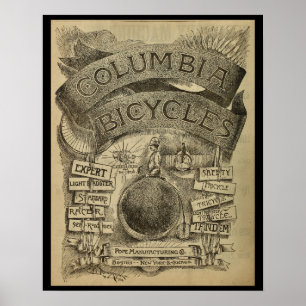 1887年のヴィンテージによってはコロンビア広告の芸術ポスターが自転車に乗ります ポスター