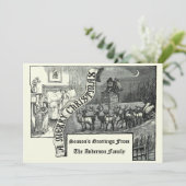 1887年ビクトリアンのサンタ&トナカイのクリスマス シーズンカード (スタンド正面)