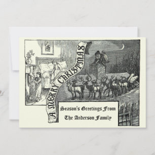 1887年ビクトリアンのサンタ&トナカイのクリスマス シーズンカード