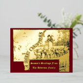 1887年ビクトリアンのサンタ&トナカイのクリスマス 箔シーズンカード (立ち正面)