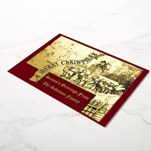 1887年ビクトリアンのサンタ&トナカイのクリスマス 箔シーズンカード (回転した状態)