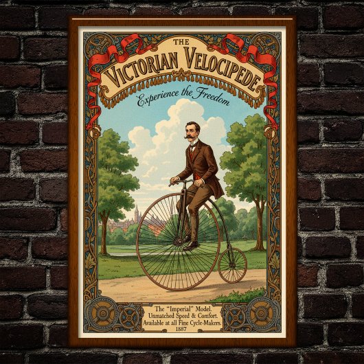 1887年 ビンテージ ビクトリアン 自転車 広告 ポスター