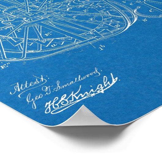 1887 Ice High Wheeler Bicycle Design Patent Print ポスター (角)