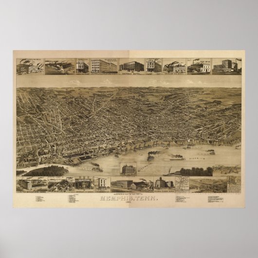 1887 Memphis, TN Bird's-eye viewパノラママップ ポスター (正面)