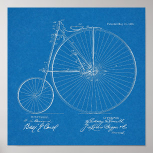 1888ハイホイーラー自転車デザイン特許プリント ポスター