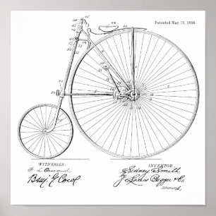 1888ヴィンテージハイホイーラー自転車特許プリント ポスター
