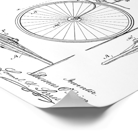 1888ヴィンテージ自転車デザイン特許プリント ポスター (角)