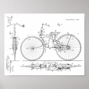 1888ヴィンテージ自転車デザイン特許プリント ポスター