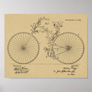 1888ヴィンテージ自転車デザイン特許プリント ポスター