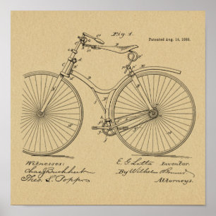1888ヴィンテージ自転車デザイン特許プリント ポスター