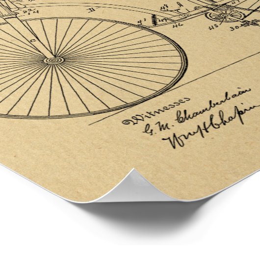 1888ヴィンテージ自転車ブレーキ特許プリント ポスター (角)