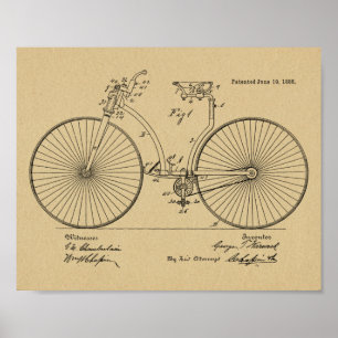 1888ヴィンテージ自転車ブレーキ特許プリント ポスター