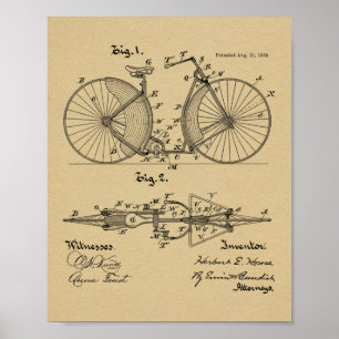 1888年のヴィンテージの自転車のデザインパテントの芸術のプリント ポスター