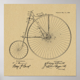 1888年のヴィンテージの高い荷車引きの自転車のパテントの芸術のプリント ポスター