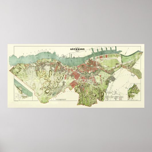 1888年ルドヴィグ・シモンによるスウェーデンのゴテンブルクの地図 ポスター (正面)