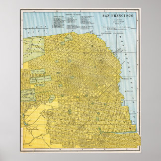 1888年ヴィンテージの詳細なゴールデン・サンフランシスコ地図 ポスター
