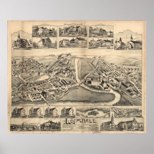1888 Lonsdale, Lincoln, RI Birds Eyeパノラママップ ポスター