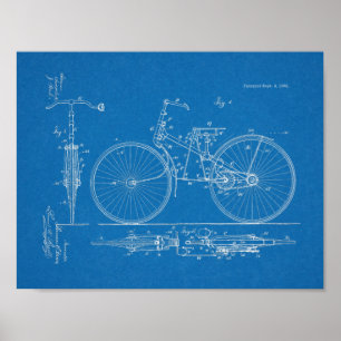 1888 Vintage Bicycle Design Patent Art Print ポスター