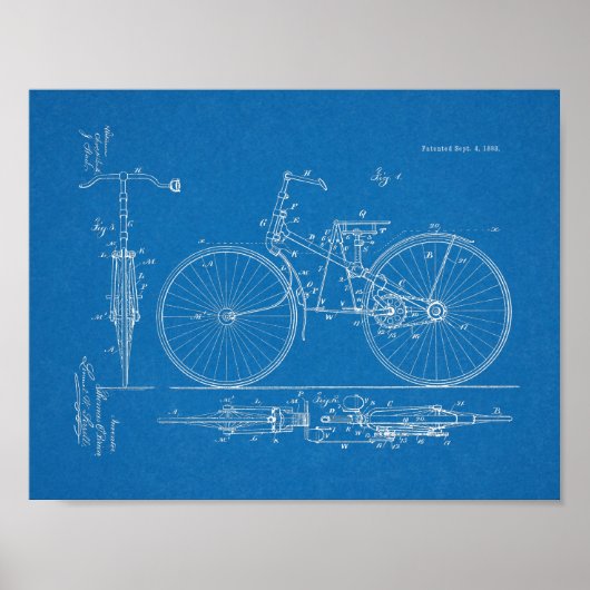 1888 Vintage Bicycle Design Patent Art Print ポスター (正面)