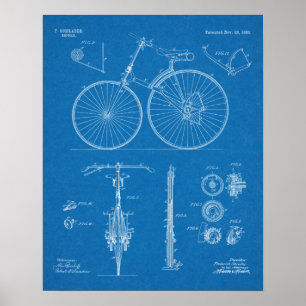 1889チェーンレス自転車特許スケッチプリント ポスター