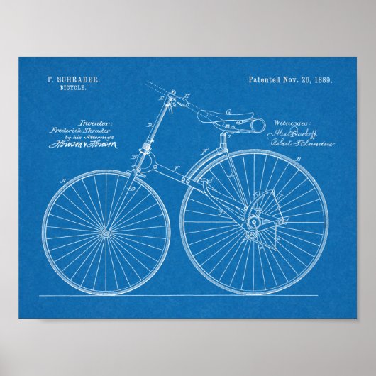 1889チェーンレス自転車特許スケッチプリント ポスター (正面)