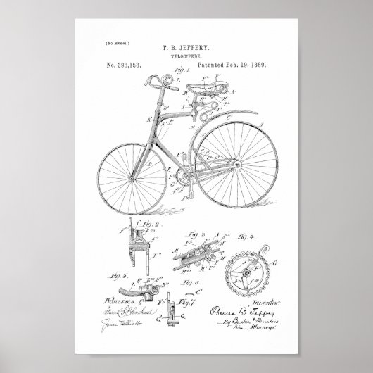 1889ヴィンテージ自転車特許アートプリント ポスター (正面)