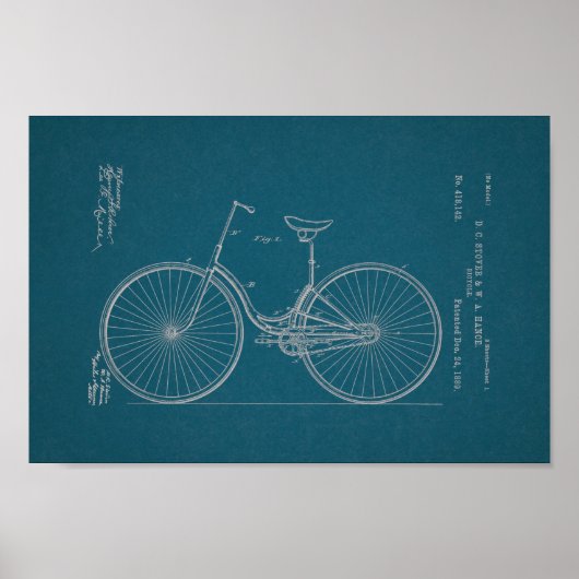 1889ヴィンテージ自転車特許プリント青写真 ポスター (正面)