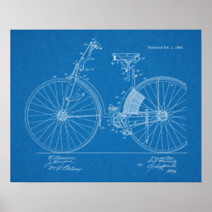 1889ヴィンテージ自転車特許青写真アートプリント ポスター