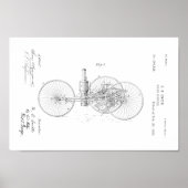 1889ヴィンテージ蒸気三輪車特許プリント ポスター (正面)