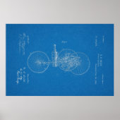 1889ヴィンテージ蒸気三輪車特許青写真アート ポスター (正面)