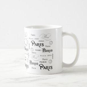 1889年のパリの単語のタイポグラフィ及びフランスのな郵便印 コーヒーマグカップ