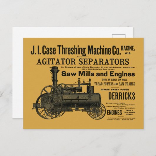 1889年ヴィンテージ蒸気トラクショントラクター農業 ポストカード (正面/裏面)