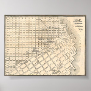 1889年製 詳細な金色のサンフランシスコ地図 ポスター