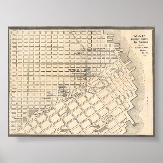 1889年製 詳細な金色のサンフランシスコ地図 ポスター (正面)