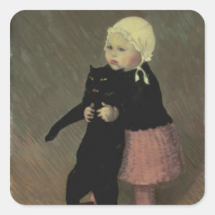 1889年、猫を飼った小さな少女 スクエアシール