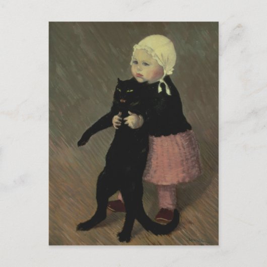 1889年、猫を飼った小さな少女 ポストカード (正面)