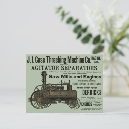 1889脱穀機蒸気エンジンファーム農業 ポストカード (スタンド正面)