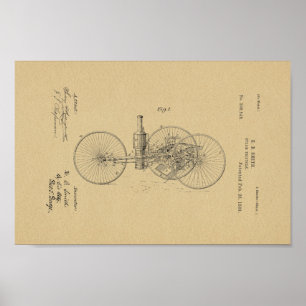 1889 Vintage Steam Tricycle Patent Art Print ポスター