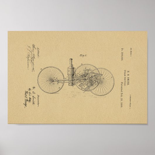1889 Vintage Steam Tricycle Patent Art Print ポスター (正面)