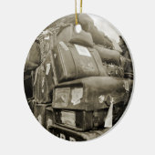 1890の旅行荷物チームスターワゴンスーツケース セラミックオーナメント (左)