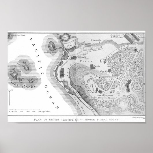 1890サトロハイツ，サンフランシスコ，周辺地図 ポスター (正面)