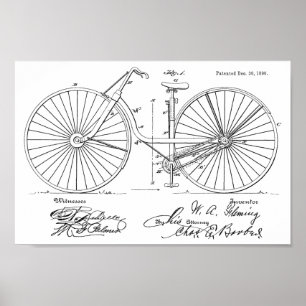 1890ヴィンテージ自転車デザイン特許芸術プリント ポスター