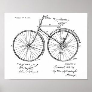 1890ヴィンテージ自転車デザイン特許芸術プリント ポスター