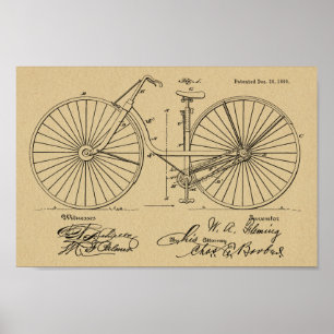 1890ヴィンテージ自転車デザイン特許芸術プリント ポスター