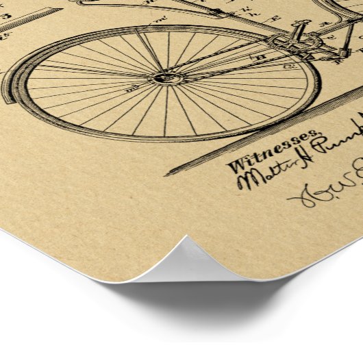 1890ヴィンテージ自転車ブレーキデザイン特許プリント ポスター (角)