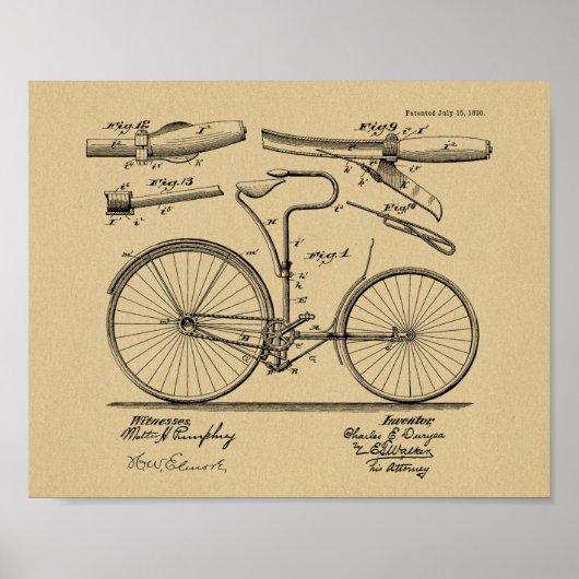 1890ヴィンテージ自転車ブレーキデザイン特許プリント ポスター (正面)