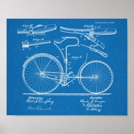 1890ヴィンテージ自転車ブレーキデザイン特許プリント ポスター (正面)